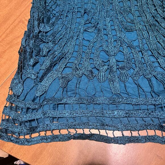 LC Lauren Conrad teal crochet overlay tank top metallic shimmer boho glam M - Picture 8 of 10